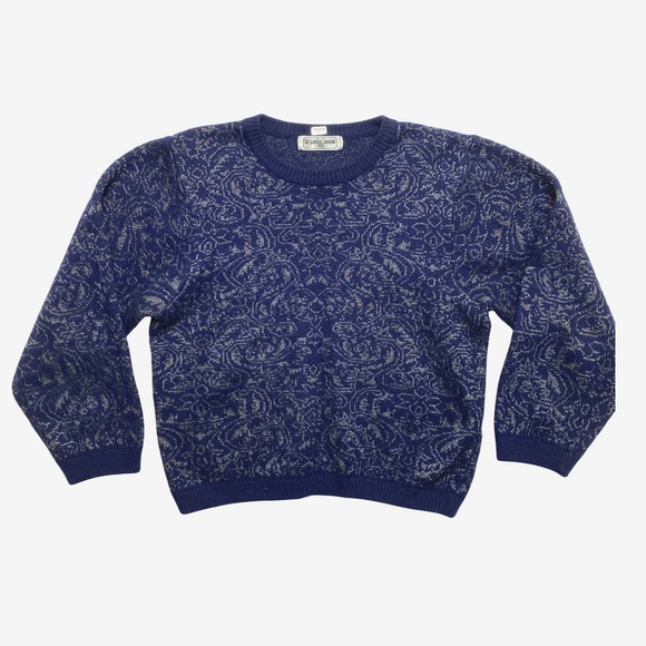 LOUIS JOONE Sweaters - Louis Joone Knit Sweater Womens Small Blue Metallic Patterned Pullover